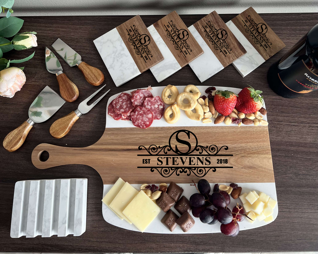 Personalized 5pc Serving Set and Coaster Bundle