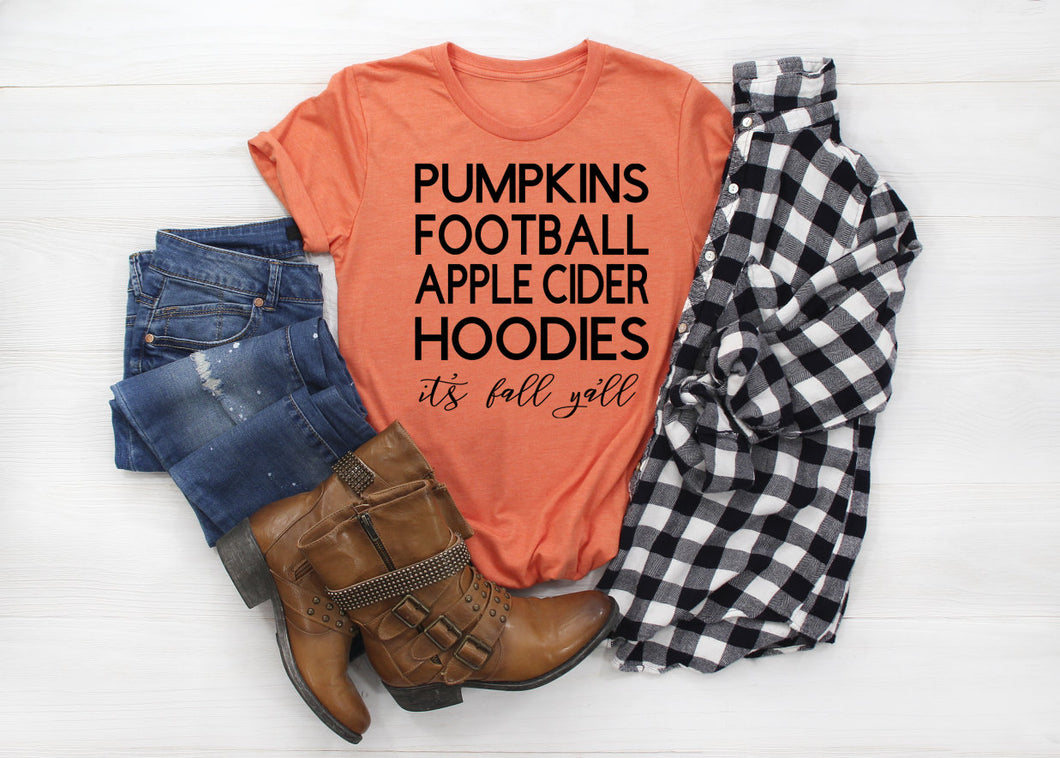 Pumpkins Football Apple Cider Hoodies Its Fall Yall Womens Subway Text Shirt