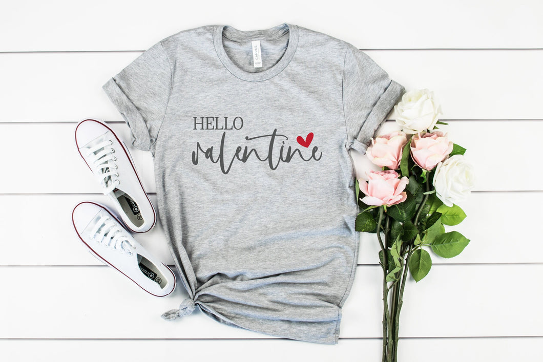 Hello Valentine t-shirt, Womens valentines shirt, Womens Graphic Tees, Valentines Day