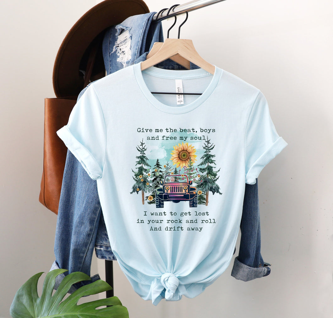 Jeep, Give Me The Beat Boys And Free My Soul, Hippie Shirt, Jeep Lover, Women's Graphic Tshirt